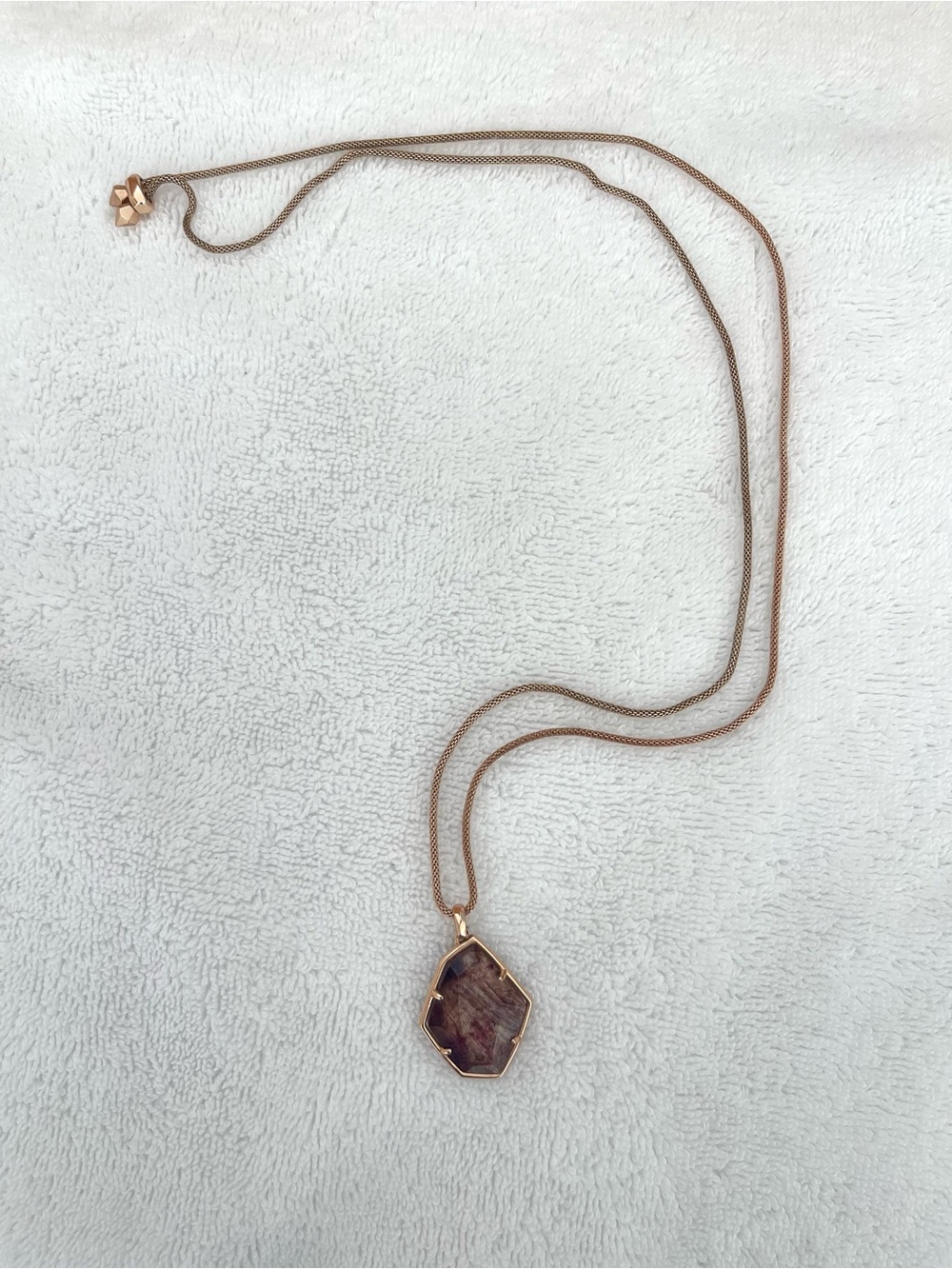 Kendra Scott Kalani Rose Gold Sable Mica Brown Grey Long Adjustable Necklace